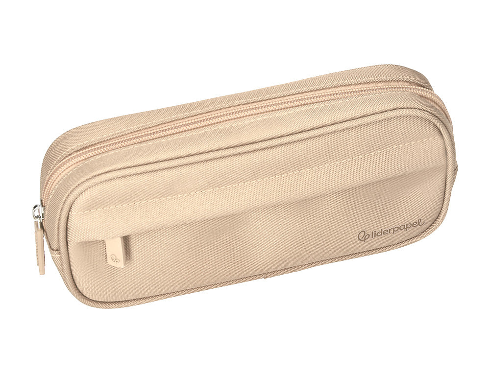 Estuche portatodo liderpapel classic ovalado 2 cremalleras con bolsillo delantero 210x90mm