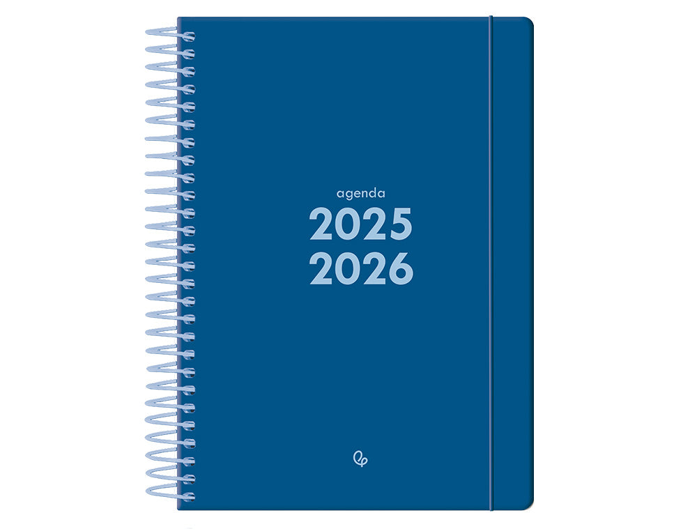 Agenda escolar liderpapel 25-26 espiral basic azul oscuro 2 dias pagina a5 bilingüe papel fsc 70 gr
