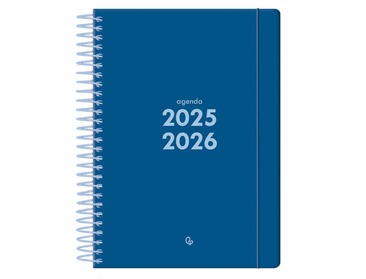 Agenda escolar liderpapel 25-26 espiral basic azul oscuro 2 dias pagina a5 bilingüe papel fsc 70 gr