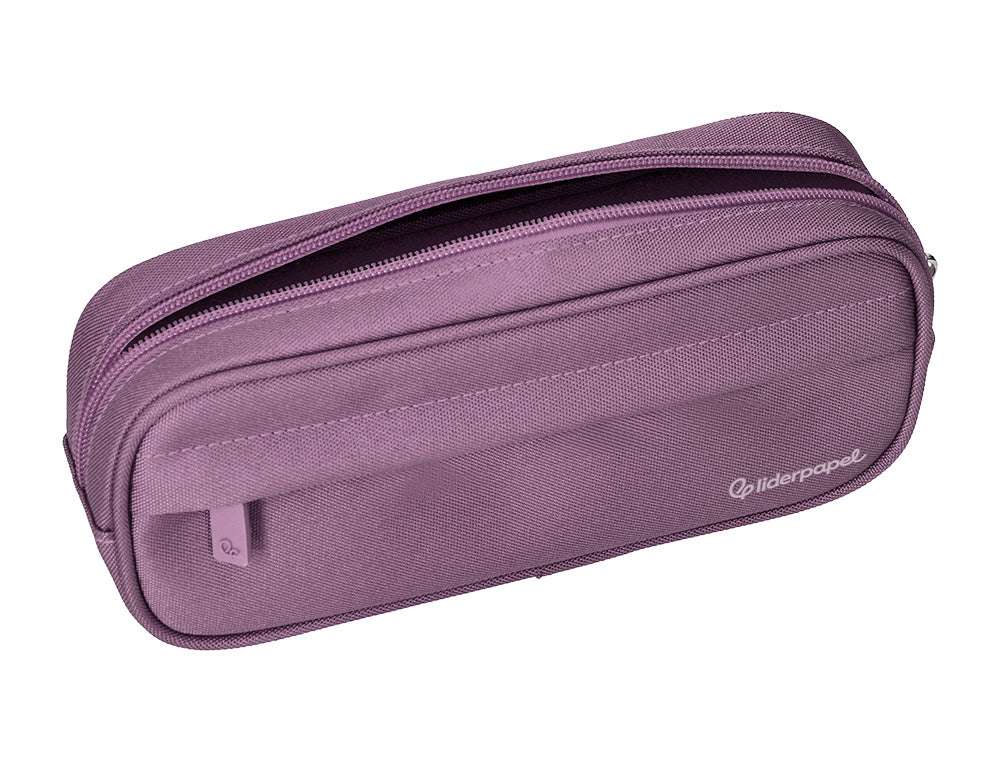 Estuche portatodo liderpapel classic ovalado 2 cremalleras con bolsillo delantero 210x90mm