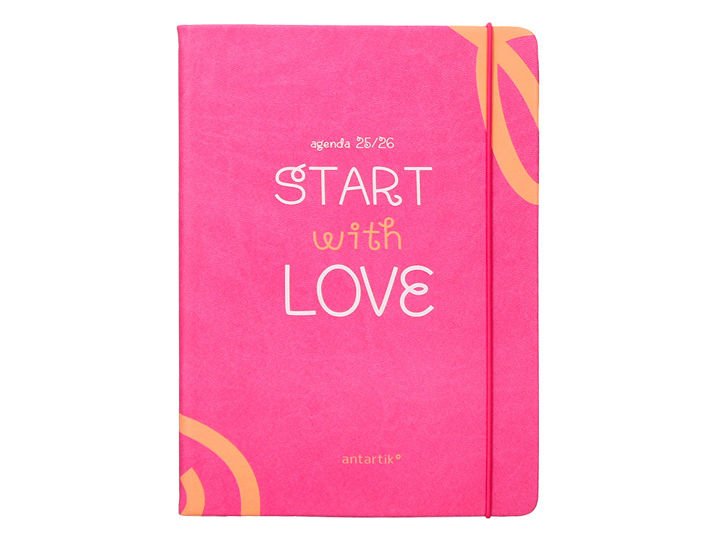 Agenda escolar antartik 25-26 encuadernada go! simil piel fucsia semana vista a5 bilingüe papel fsc 80 gr