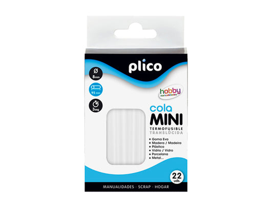 Barra termofusible plico mini translucida 8 mm de diamero x 100 mm de alto blister 22 unidades