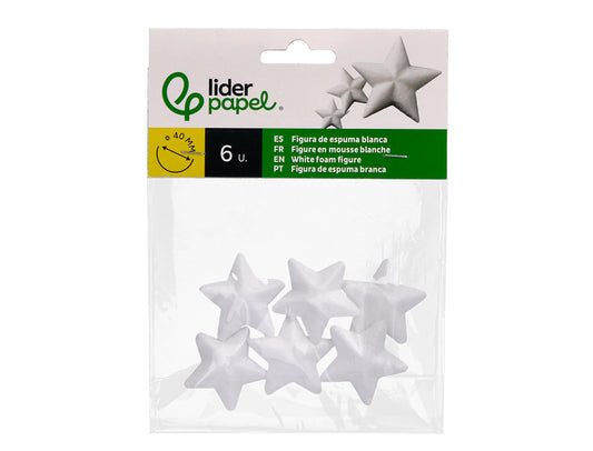 Figura de espuma blanca liderpapel estrella de 4 cm bolsa con 6 unidades