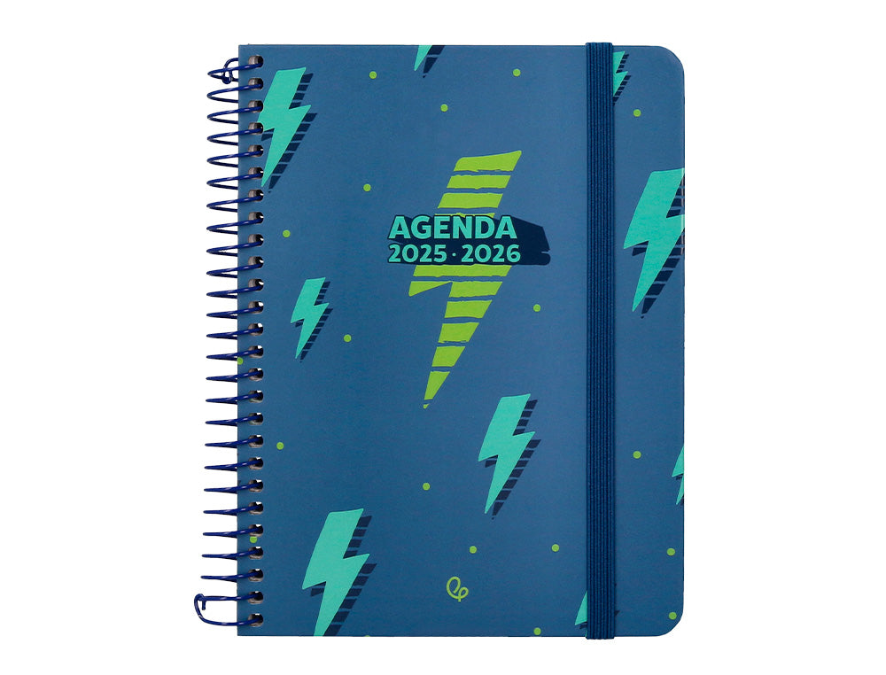 Agenda escolar liderpapel 25-26 espiral patterns rayos azul semana vista a6 bilingüe papel fsc 80 gr