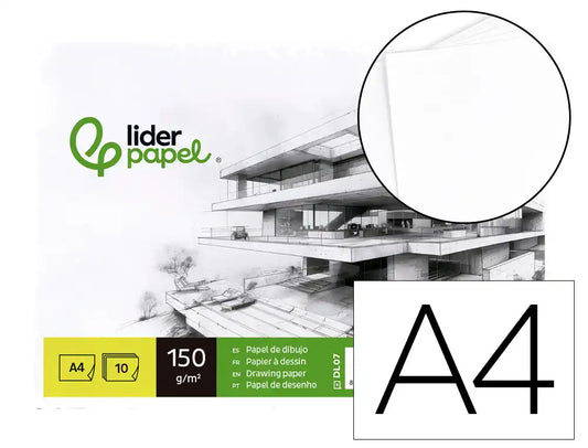 Papel dibujo liderpapel 210x297mm 150g/m2 sin recuadro pack de 10 hojas