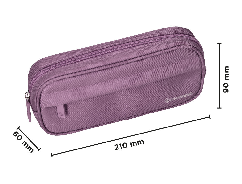 Estuche portatodo liderpapel classic ovalado 2 cremalleras con bolsillo delantero 210x90mm