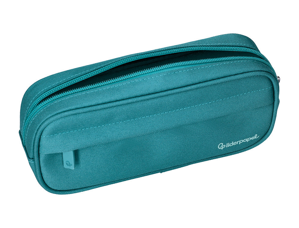 Estuche portatodo liderpapel classic ovalado 2 cremalleras con bolsillo delantero 210x90mm