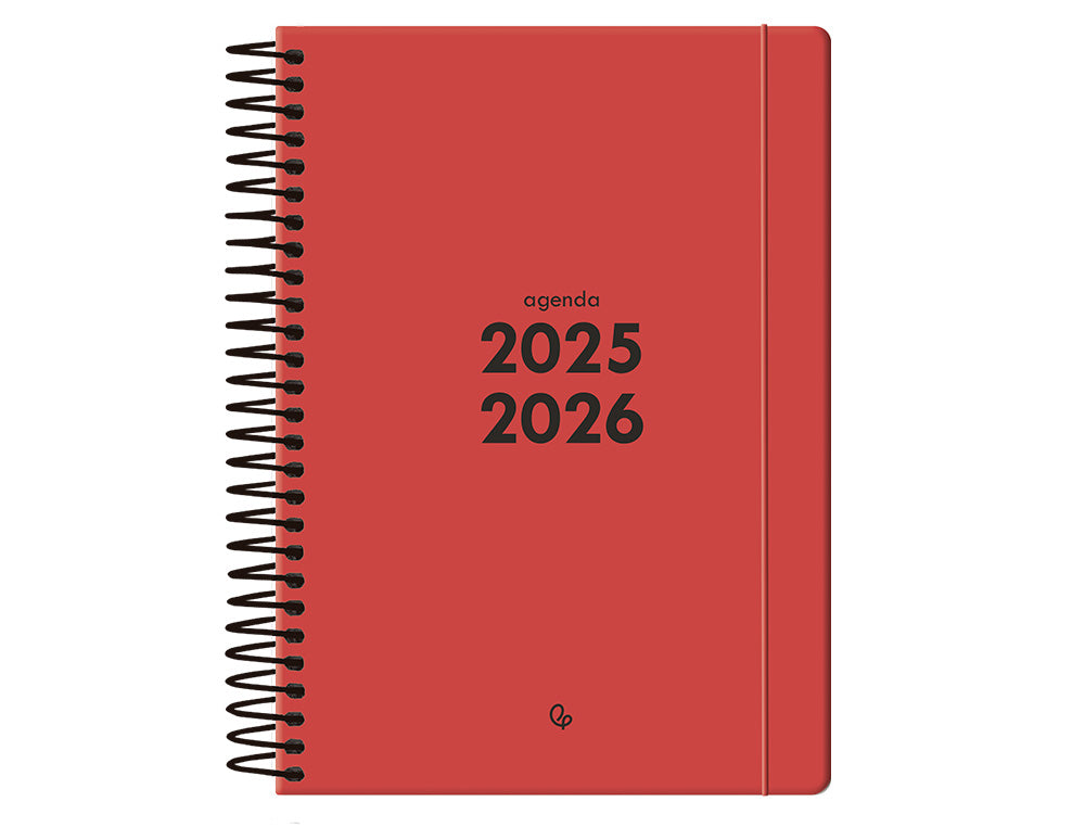 Agenda escolar liderpapel 25-26 espiral basic rojo dia pagina a5 bilingüe papel fsc 70 gr
