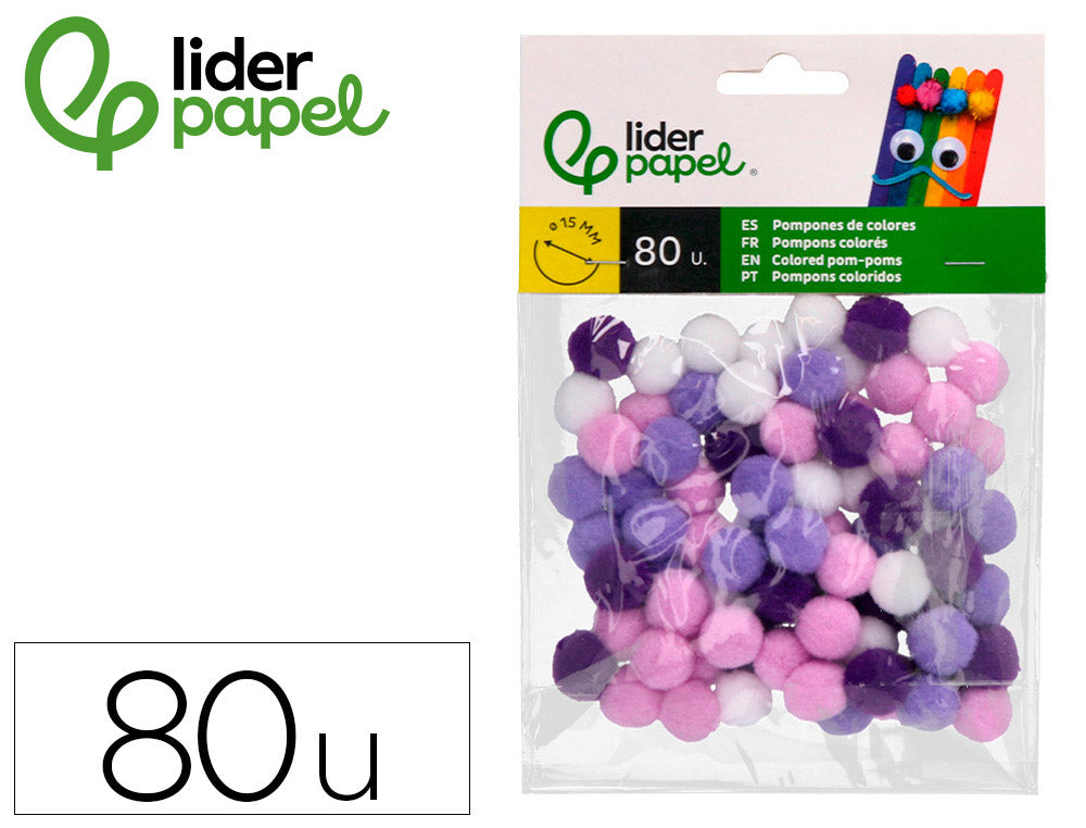 Pompones de colores liderpapel 1,5 cm bolsa con 80 unidades