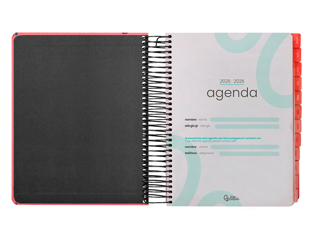 Agenda escolar liderpapel 25-26 espiral patterns zigzag dia pagina a5 bilingüe papel fsc