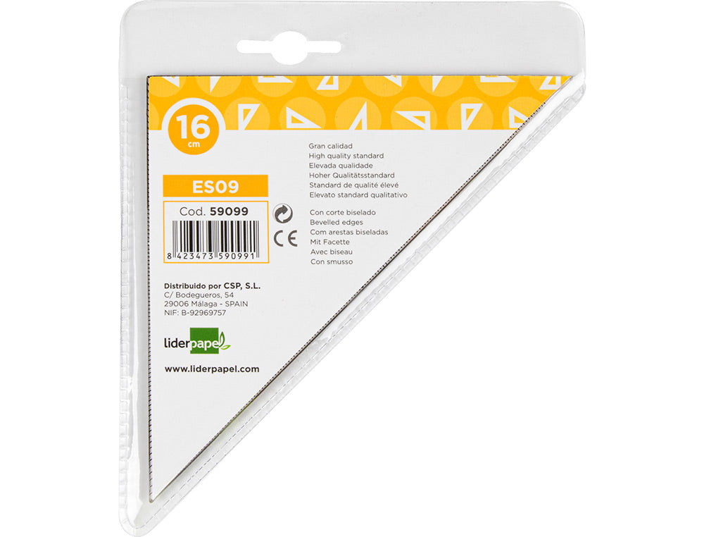 Escuadra liderpapel geometria 16 cm plastico cristal