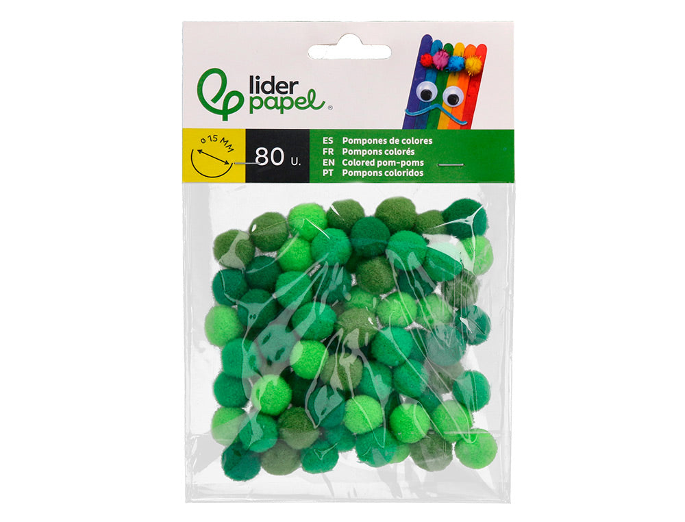 Pompones de colores liderpapel 1,5 cm bolsa con 80 unidades