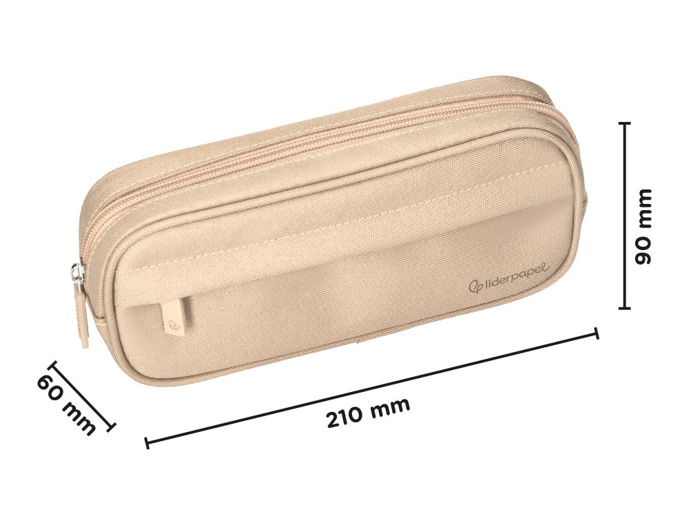 Estuche portatodo liderpapel classic ovalado 2 cremalleras con bolsillo delantero 210x90mm