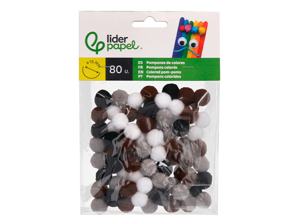 Pompones de colores liderpapel 1,5 cm bolsa con 80 unidades