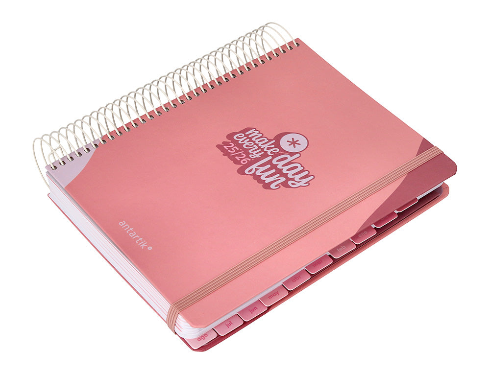 Agenda escolar antartik 25-26 espiral fun day fucsia dia pagina a5 bilingüe papel fsc 80 gr