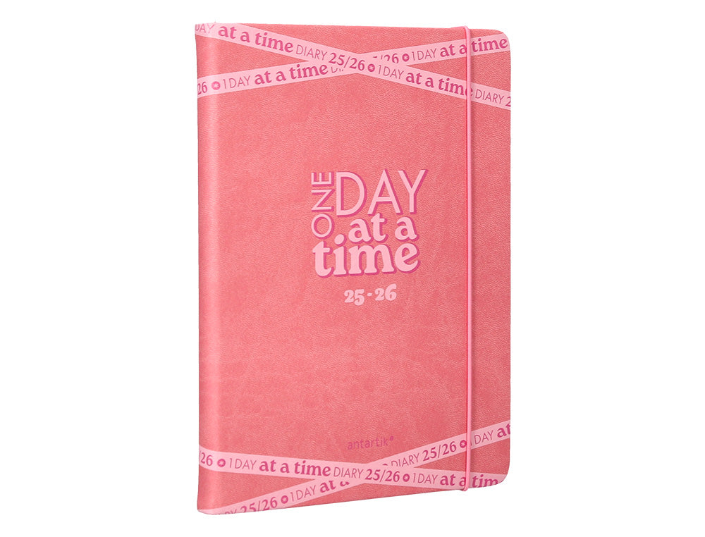 Agenda escolar antartik 25-26 encuadernada go! simil piel rosa semana vista a5 bilingüe papel fsc 80 gr