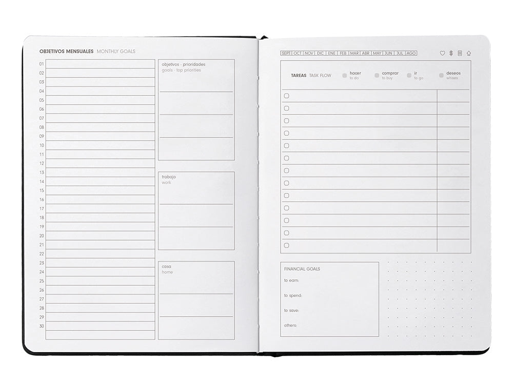 Agenda escolar antartik 25-26 encuadernada go! simil piel negro semana vista a5 bilingüepapel fsc 80 gr