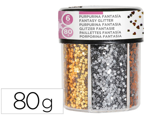 Purpurina fantasia liderpapel corazon y estrella bote de 80gr