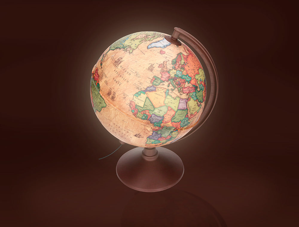 Globo terraqueo liderpapel con luz fisico y politico estilo antiguo diametro 26 cm