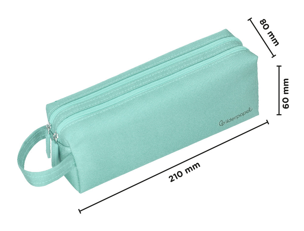 Estuche portatodo liderpapel classic rectangular con asa 2 cremalleras 210 x80mm 