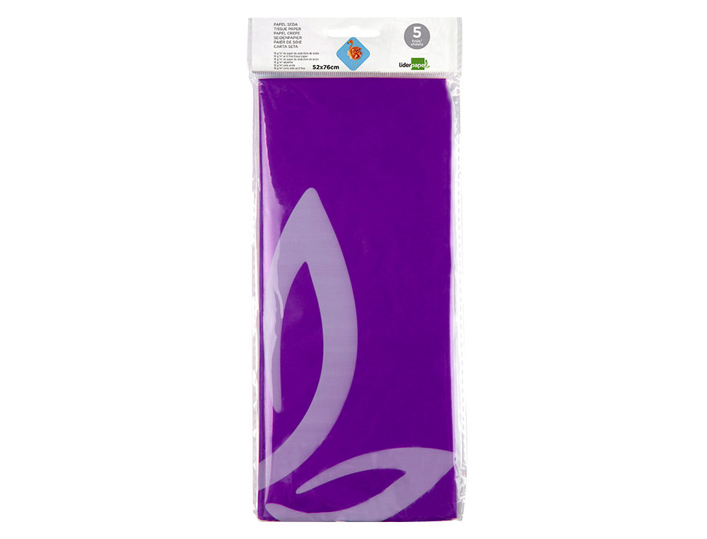 Papel seda liderpapel 52x76cm 18g/m2 bolsa de 5 hojas