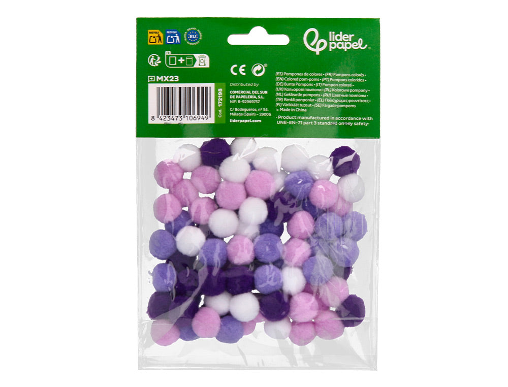 Pompones de colores liderpapel 1,5 cm bolsa con 80 unidades