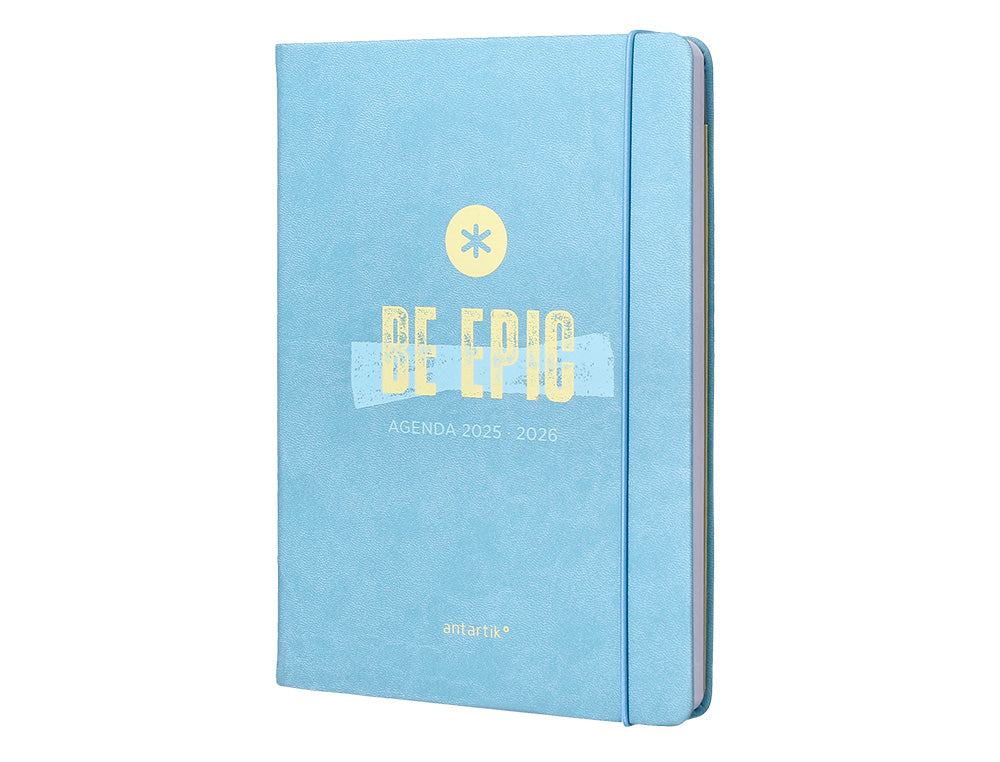 Agenda escolar antartik 25-26 encuadernada go! simil piel azul semana vista a5 bilingüe papel fsc 80 gr