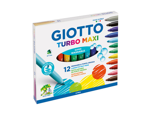 Rotulador giotto turbo maxi caja de 12 colores lavables con punta bloqueada