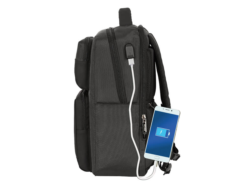 Cartera escolar safta business (black-blue-grey) mochila 2 bolsillos portatil 15,6"+usb 310x130x440 mm