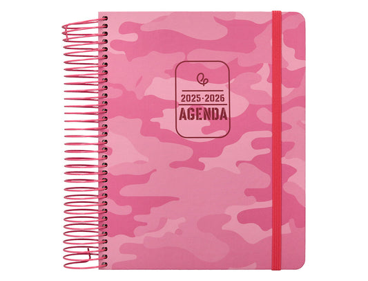 Agenda escolar liderpapel 25-26 espiral patterns militar rosa dia pagina a5 bilingüe papel fsc 80 gr