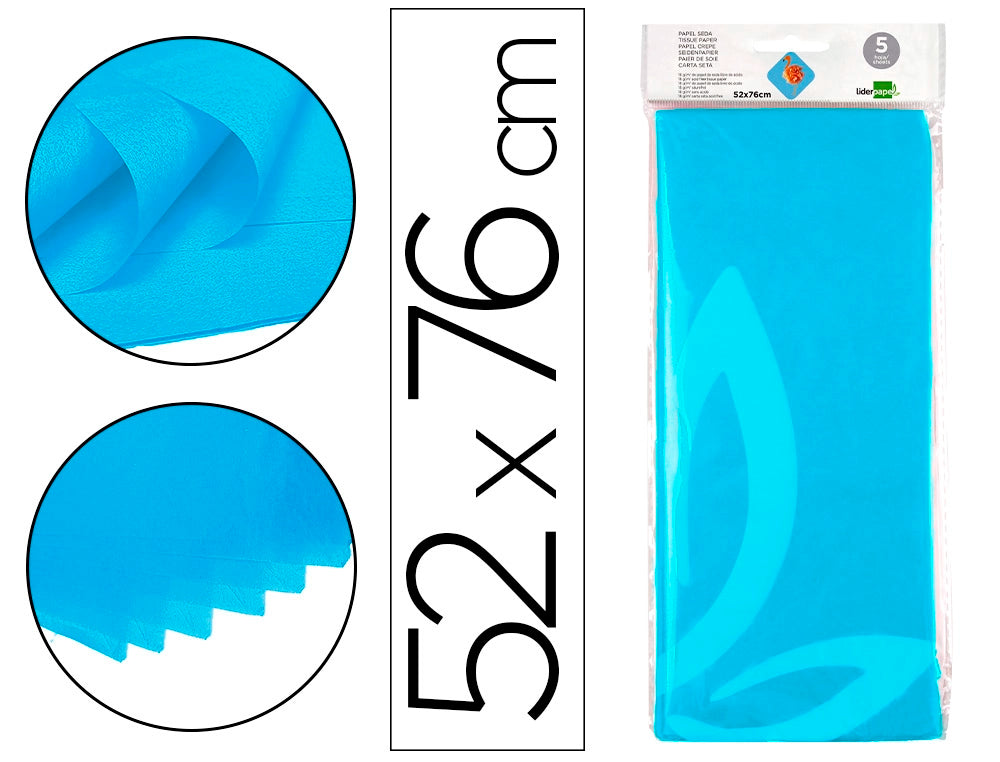 Papel seda liderpapel 52x76cm 18g/m2 bolsa de 5 hojas