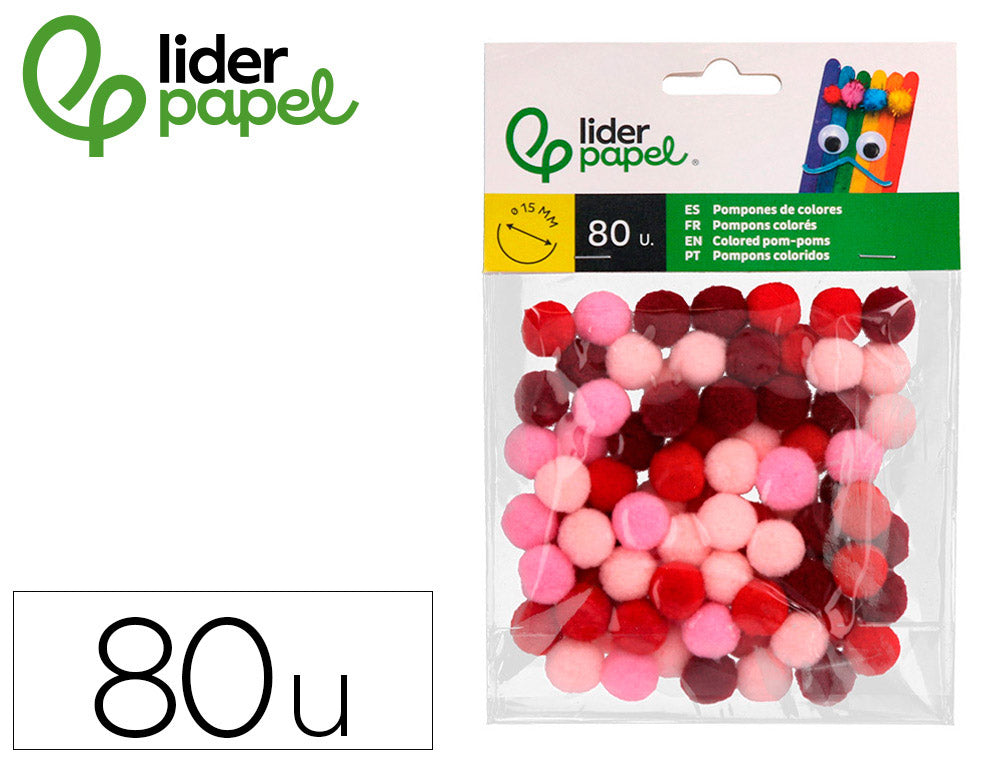 Pompones de colores liderpapel 1,5 cm bolsa con 80 unidades