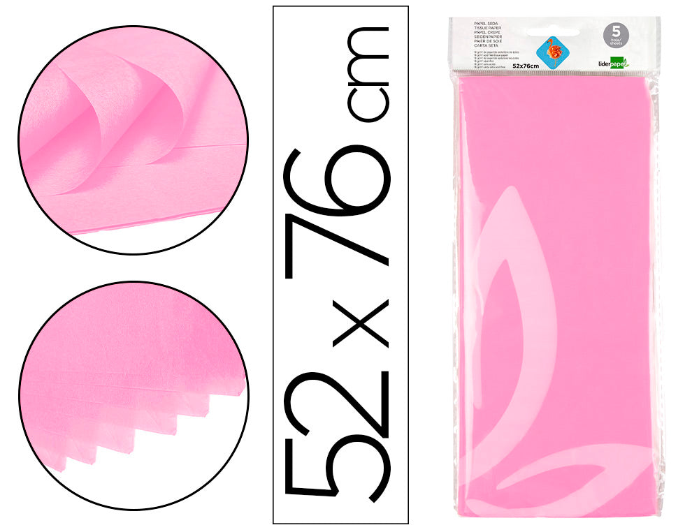 Papel seda liderpapel 52x76cm 18g/m2 bolsa de 5 hojas