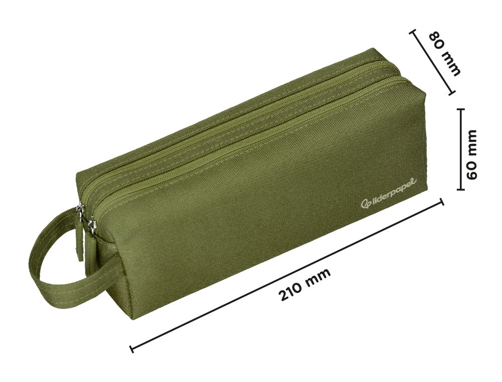 Estuche portatodo liderpapel classic rectangular con asa 2 cremalleras 210 x80mm 