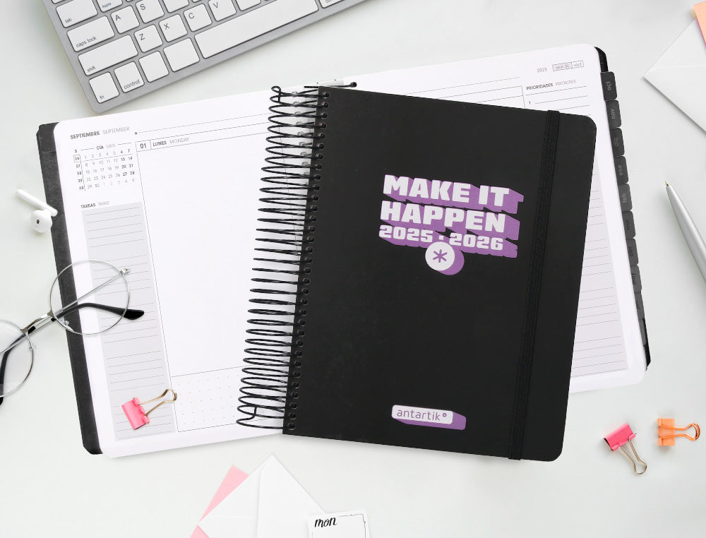 Agenda escolar antartik 25-26 espiral neon dia pagina a5 bilingüe papel fsc 80 gr