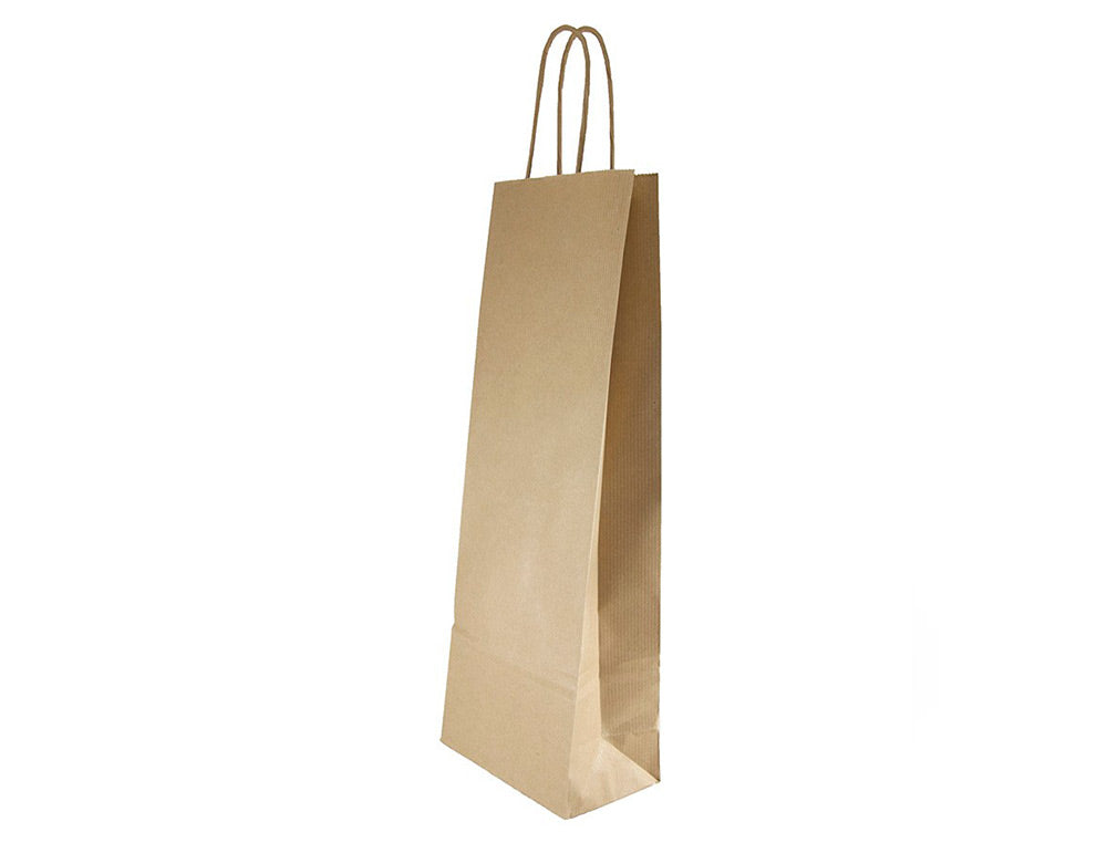 Bolsa kraft basika natural reciclado 90 gr asa retorcida tamaño "s" 240x100x320 mm