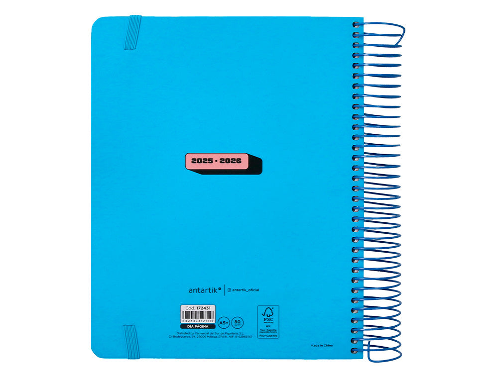 Agenda escolar antartik 25-26 espiral neon dia pagina a5 bilingüe papel fsc 80 gr