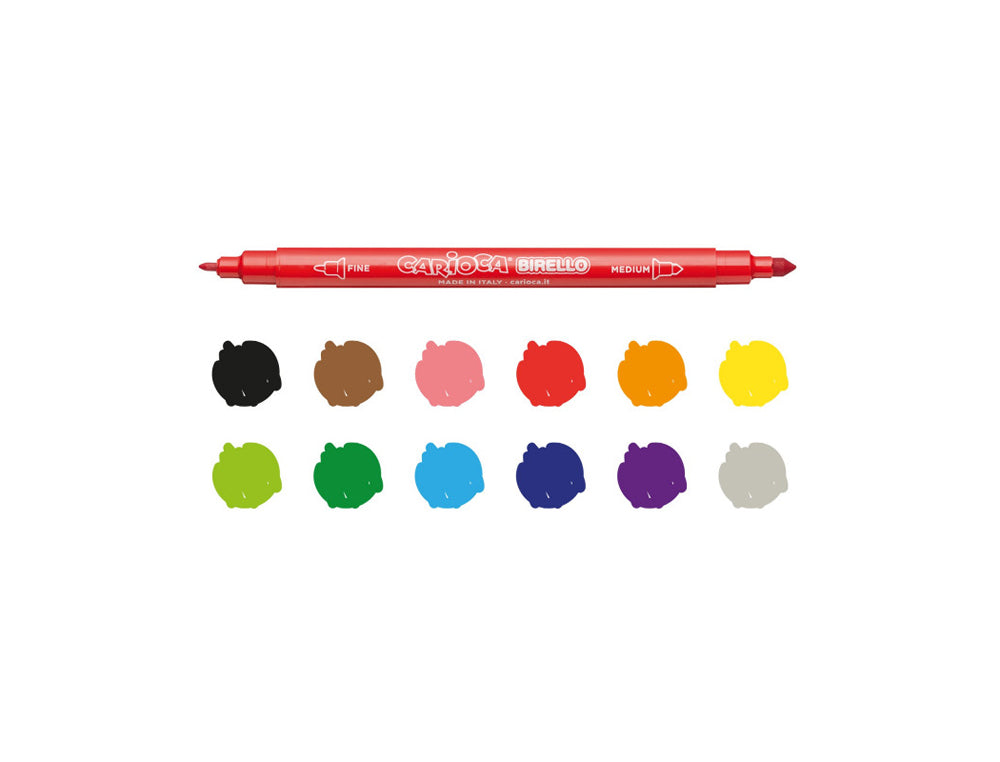 Rotulador carioca birello doble punta caja de 12 unidades colores surtidos