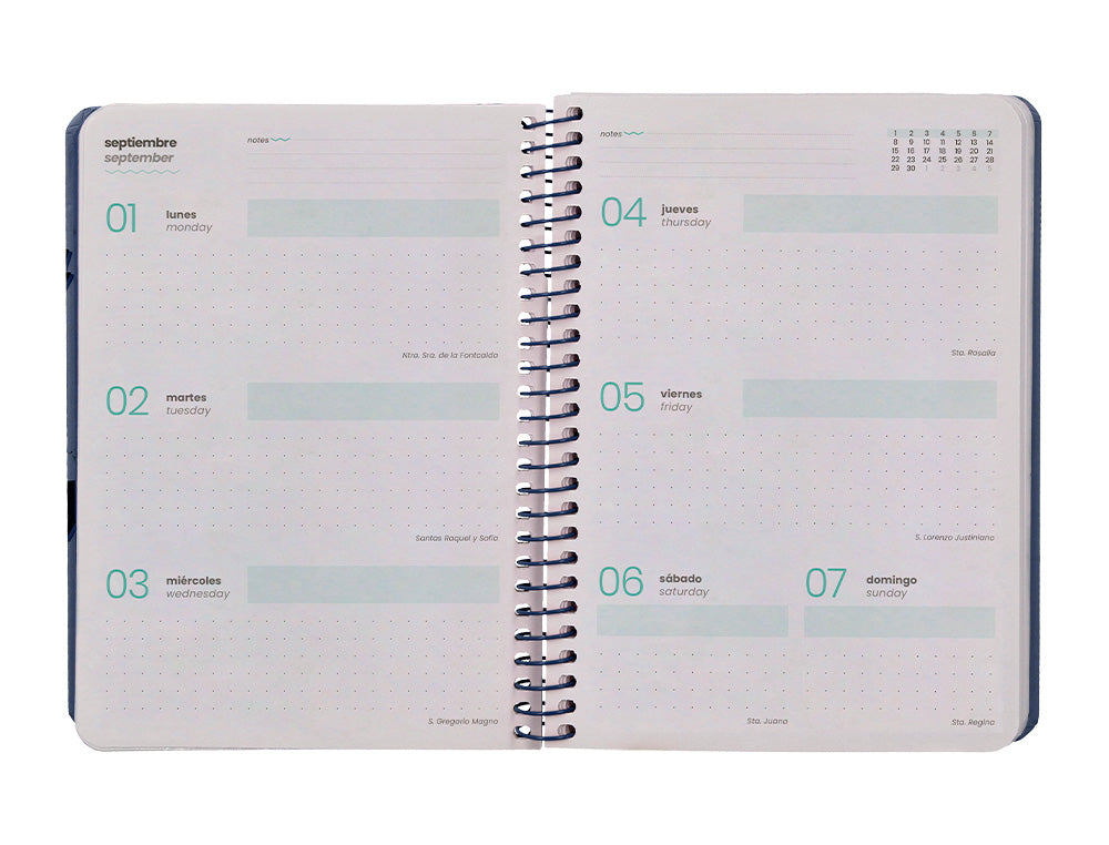 Agenda escolar liderpapel 25-26 espiral patterns militar gris semana vista a6 bilingüe papel fsc 80 gr