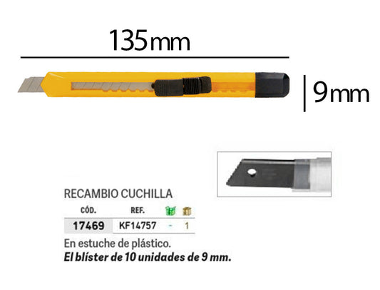 Cuter q-connect plastico estrecho cuchilla 9 mm xd-04 blister 1 unidad