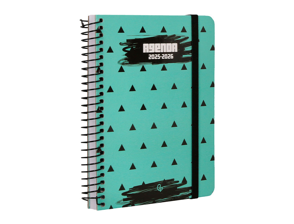 Agenda escolar liderpapel 25-26 espiral patterns triangulos semana vista a6 bilingüe papel fsc 80 gr