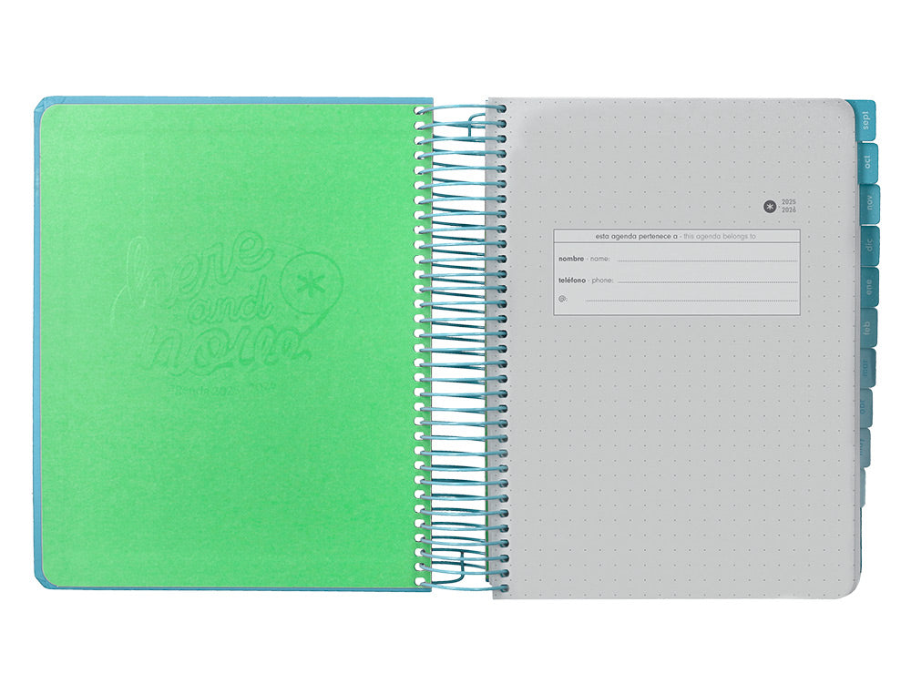 Agenda escolar antartik 25-26 espiral here and now azul pagina a5 bilingüe papel fsc 80 gr 80 gr