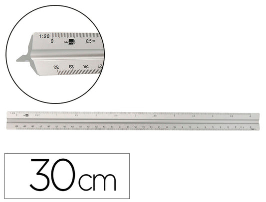 Escala liderpapel aluminio forma triangular con funda protectora longitud 30 cm 1:20 1:25/1:50/1:75/1:100/1:150