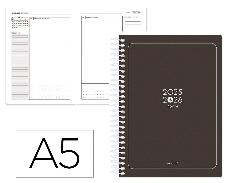 Agenda escolar antartik 25-26 espiral essentials dia pagina a5 bilingüe papel fsc 80 gr