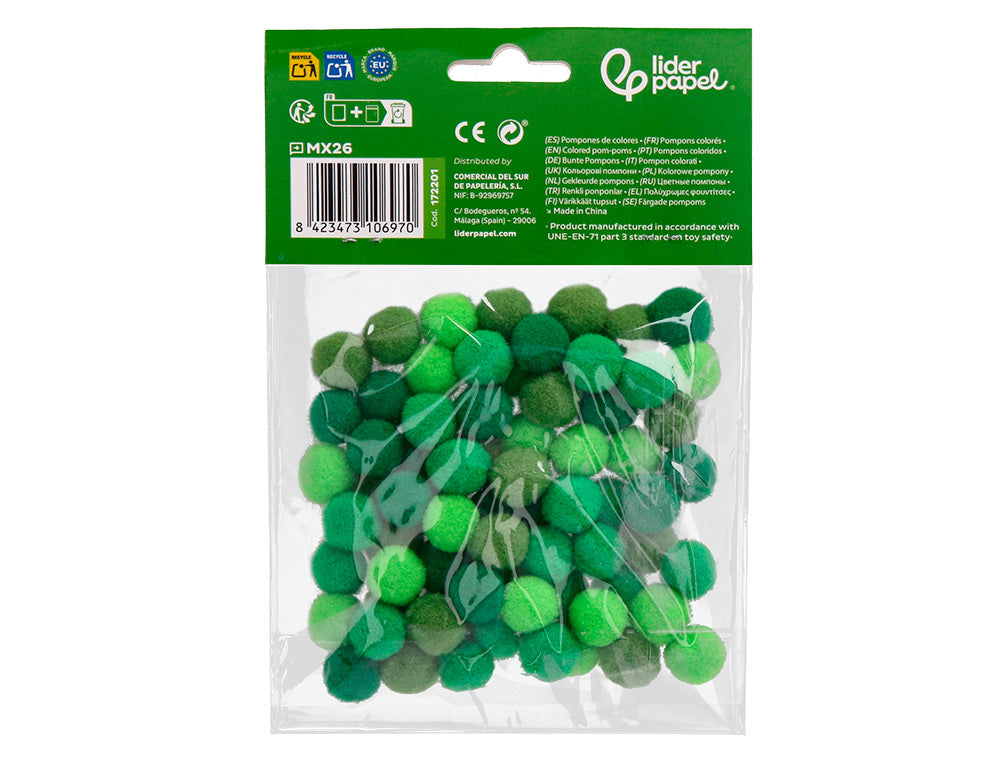 Pompones de colores liderpapel 1,5 cm bolsa con 80 unidades