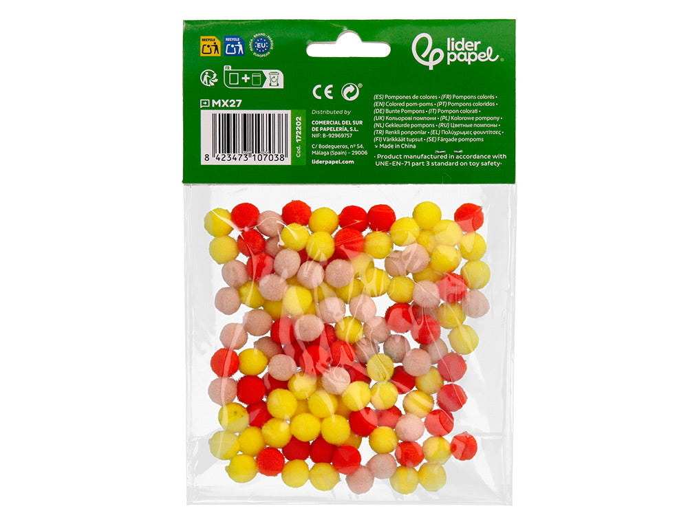 Pompones de colores liderpapel 1 cm bolsa con 120 unidades