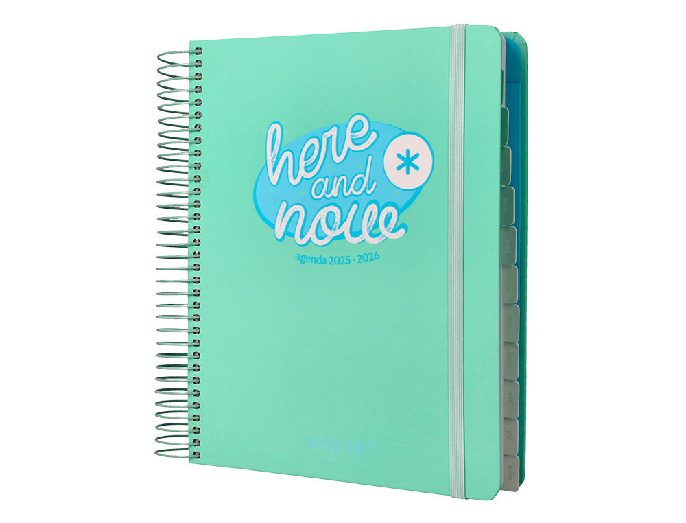 Agenda escolar antartik 25-26 espiral here and now azul pagina a5 bilingüe papel fsc 80 gr 80 gr