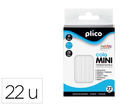 Barra termofusible plico mini translucida 8 mm de diamero x 100 mm de alto blister 22 unidades