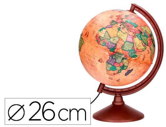 Globo terraqueo liderpapel con luz fisico y politico estilo antiguo diametro 26 cm