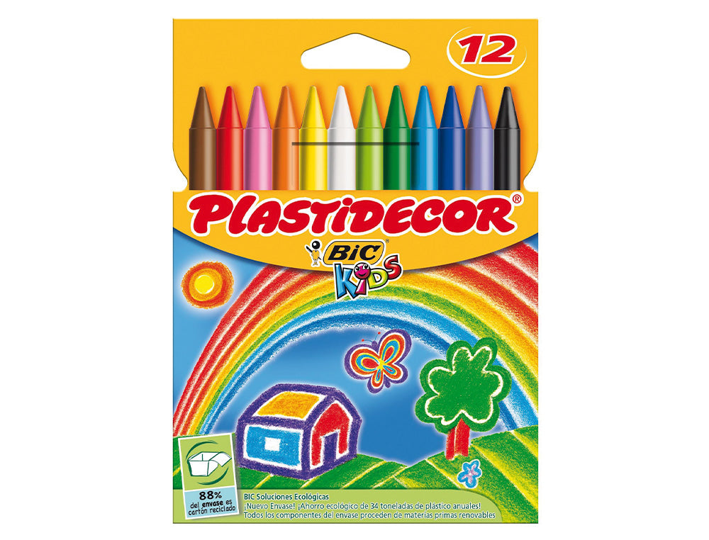 Lapices cera plastidecor caja de 12 colores surtidos